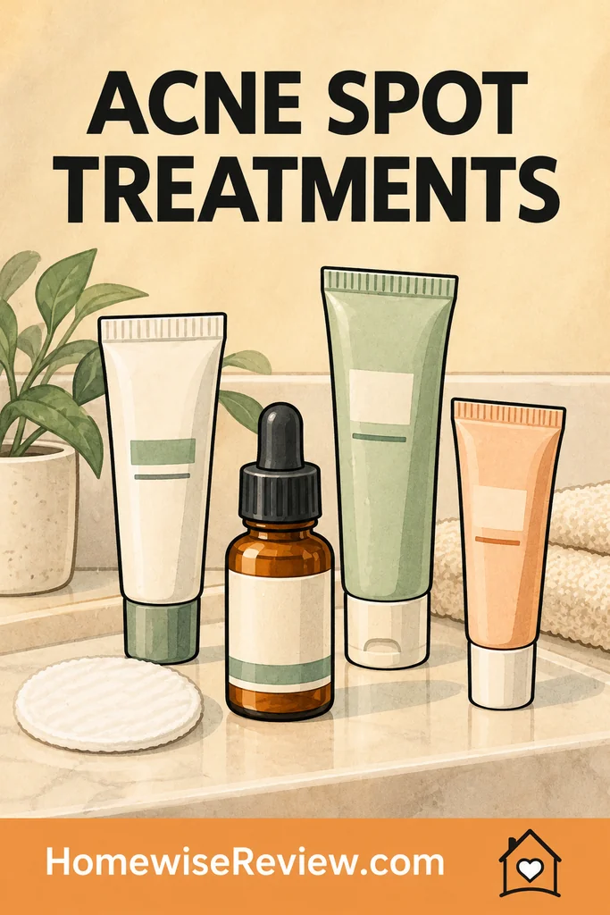 Illustration of topical skincare tubes, a cosmetic bottle and cotton pads