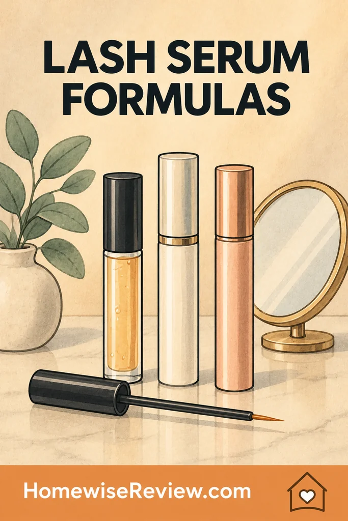 Illustration of lash serum tubes, a fine applicator and a mirror