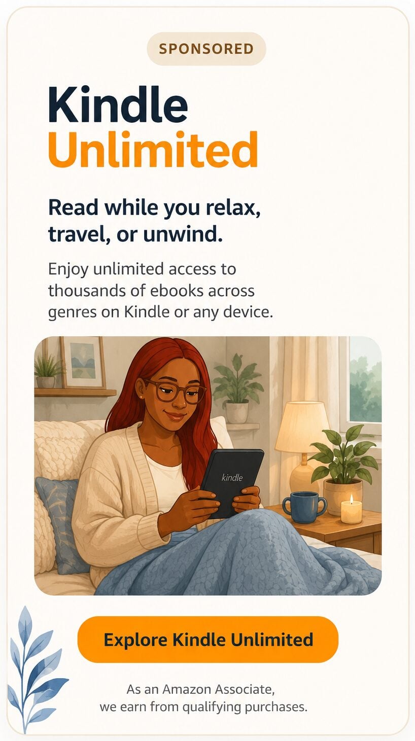 Kindle Unlimited sponsored ad. Read while you relax, travel, or unwind.