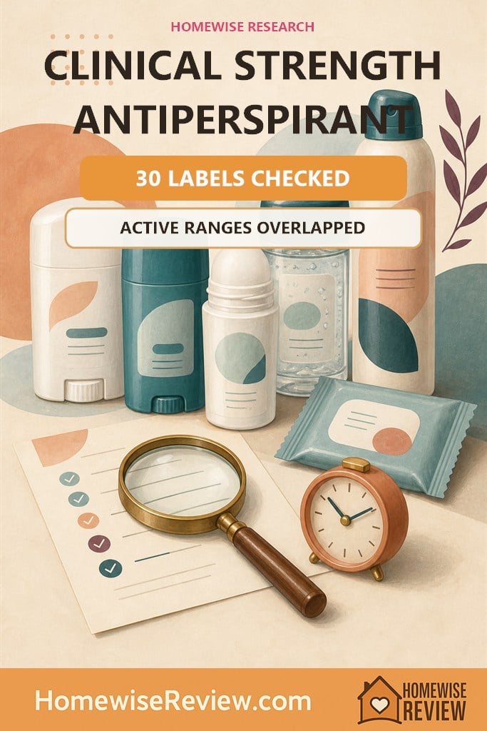 Warm illustrated antiperspirant label audit cover stating that 30 labels were checked and active ranges overlapped